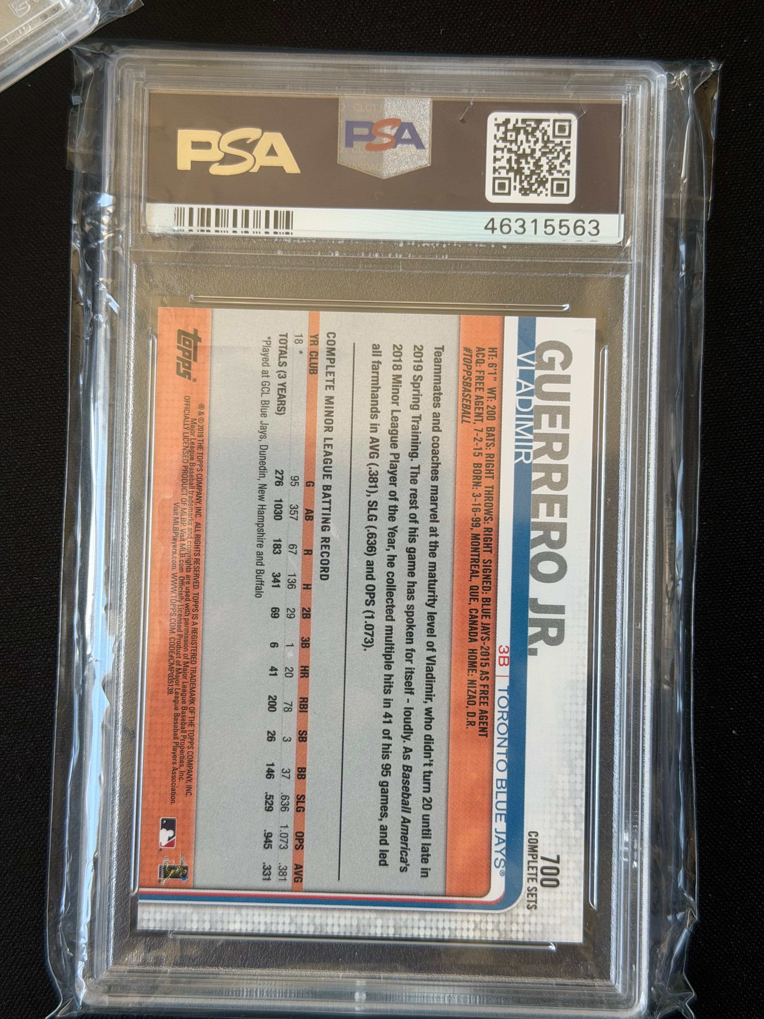 2019 Topps Complete Set #700 Vladimir Guerrero Jr Rookie PSA 10
