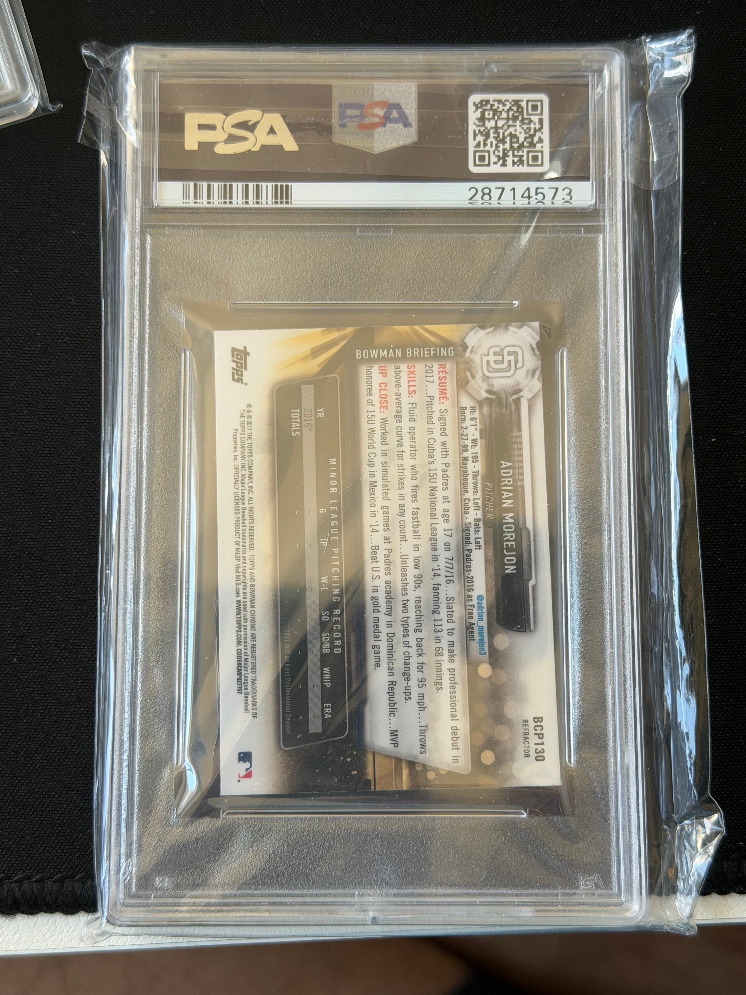 2017 Bowman Chrome Mini #BCP130 Adrian Morejon Refractor PSA 10