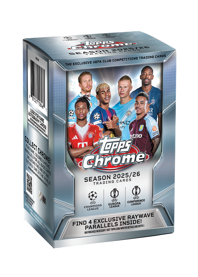 2025-26 Topps Chrome UEFA Club Competitions Soccer Value Blaster Box sealed - official Topps packshot